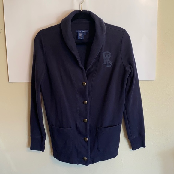 Ralph Lauren Embroidered Navy Knit Cardigan Sz S - Picture 1 of 5